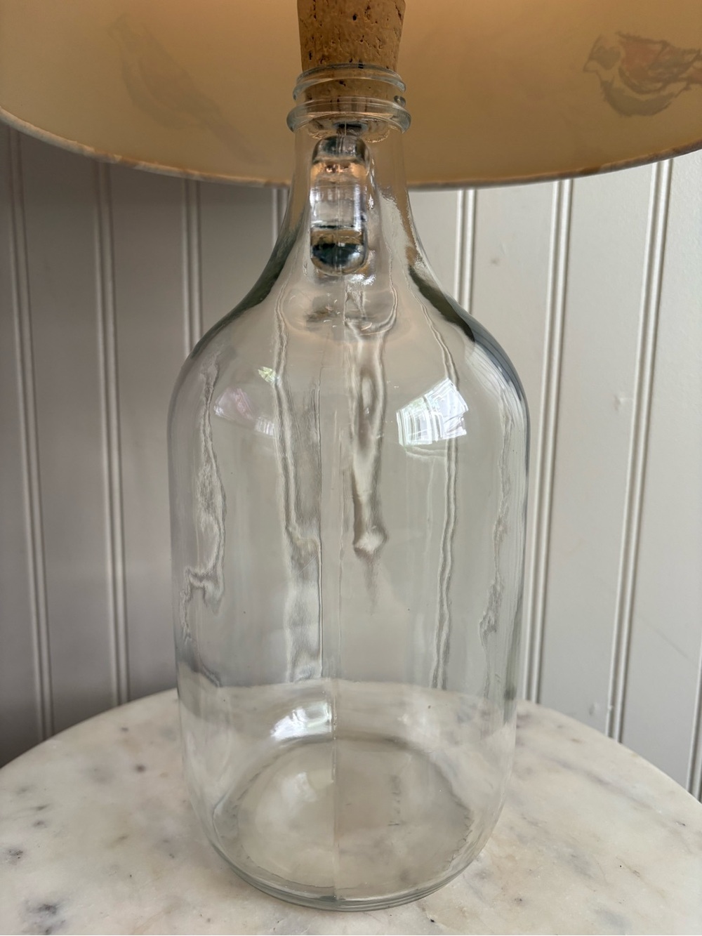 Glass Bottle Jug Table Lamp Birds & Leaves Drum Shade Upcycled Country Farmhouse - Picture 8 of 14